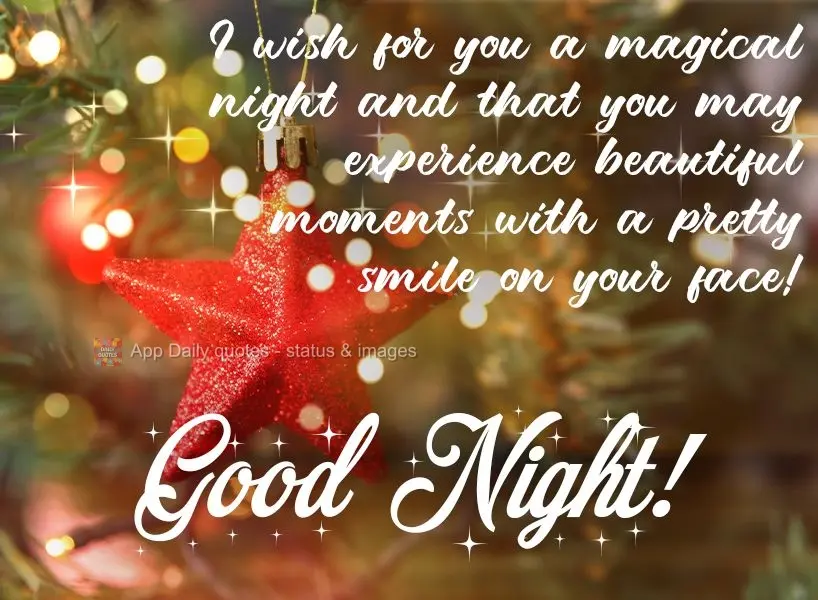 I wish for you a magical night and that you may experience beautiful moments with a satisfied smile on your face!  Good night! 