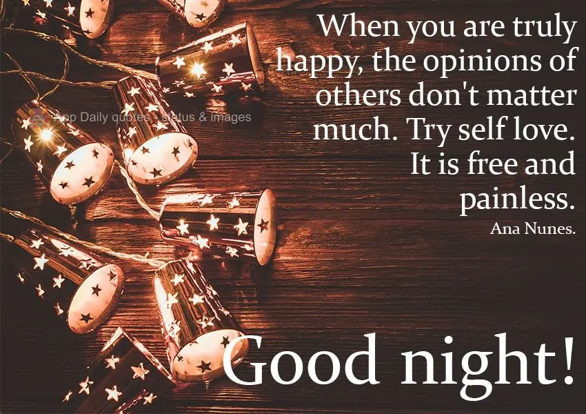Quando se é feliz de verdade, a opinião alheia pouco importa. Experimente o amor próprio. É gratuito e indolor.  Boa noite! Ana Nunes. 