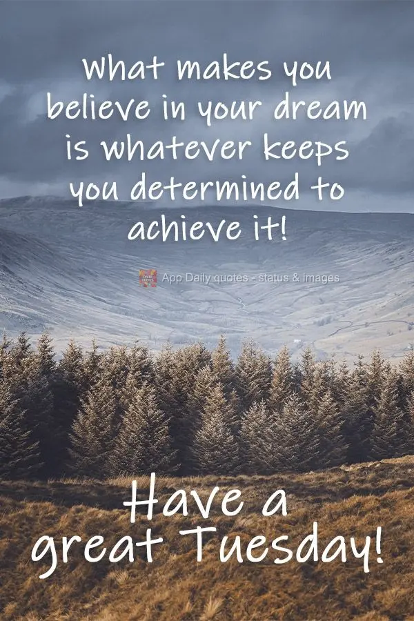 O que te faz crer no seu sonho é o que te mantém determinado a realizá-lo!  Ótima terça -feira!