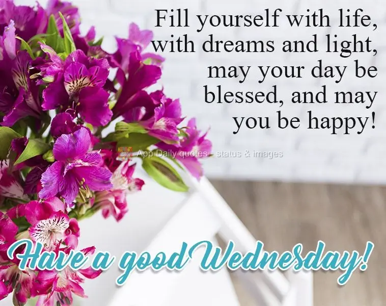 Fill yourself with life, with dreams and light. May your day be blessed, and may you be happy!  Have a good Wednesday! 