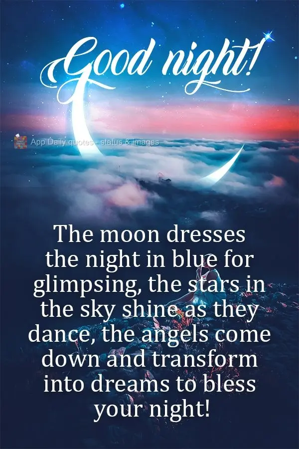 The moon dresses the night in blue so it may shimmer. The stars in the sky shine as they dance. The angels descend and transform into dreams to bless you...