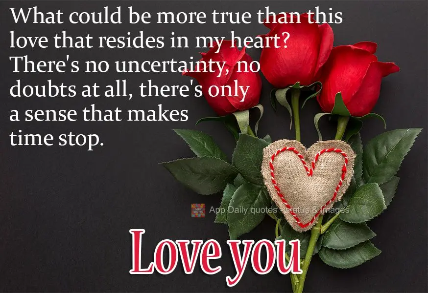 What could be more true than this love that resides in my heart? There's no uncertainty, no doubts at all, there's only a sense that makes time stop.  Lo...