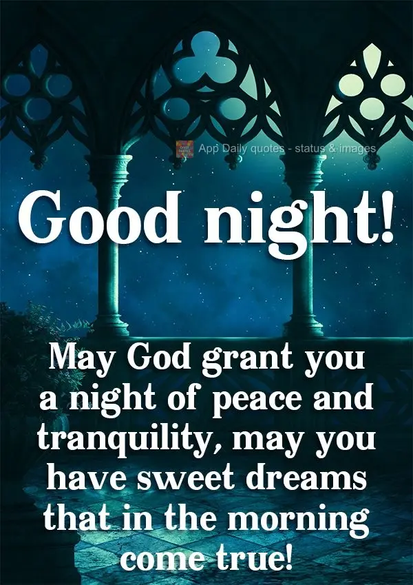 May God grant you a night of peace and tranquility. 
May you have sweet dreams that come true in the morning!  Good night! 