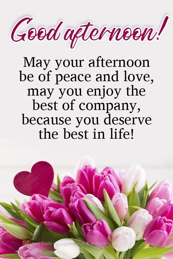 Que a sua tarde seja de paz e amor. Que você possa desfrutar das melhores companhias, porque você merece o melhor da vida! Boa tarde! 