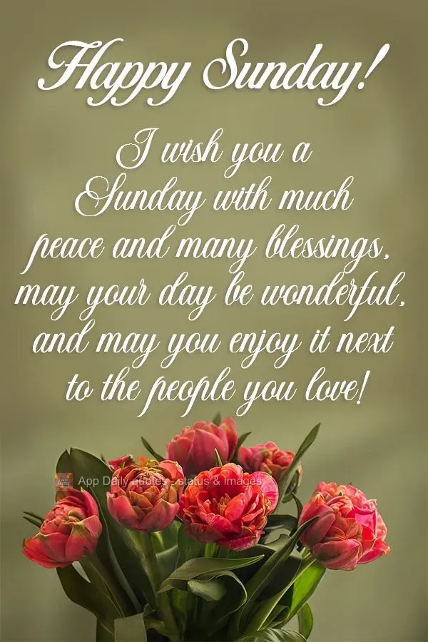 I wish you a Sunday of peace and many blessings. May your day be wonderful, and may you enjoy it with the people you love!  Happy Sunday! 