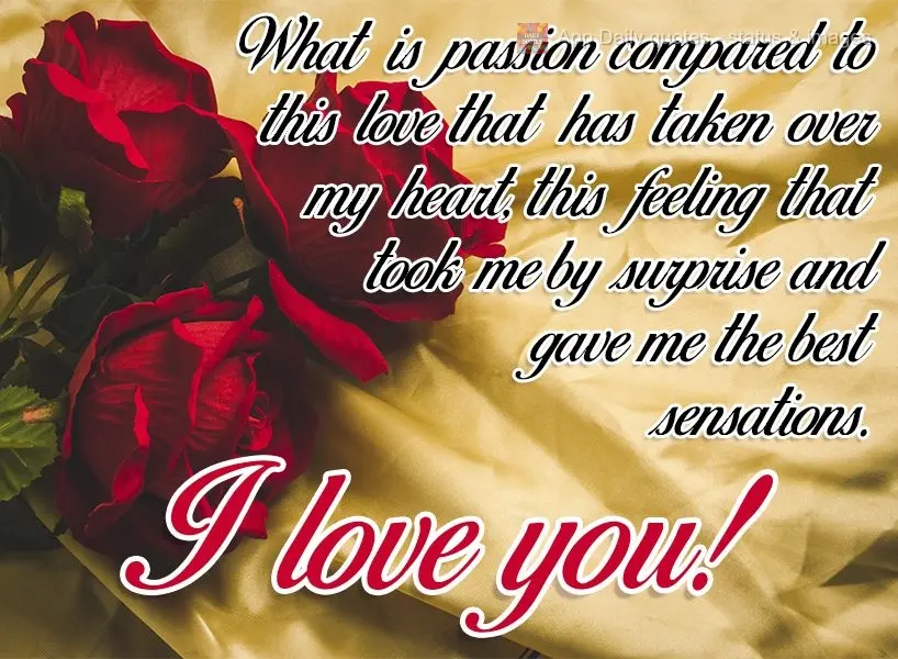 What is passion compared to this love that has taken over my heart, this feeling that took me by surprise and gave me the greatest feelings? I love you! ...
