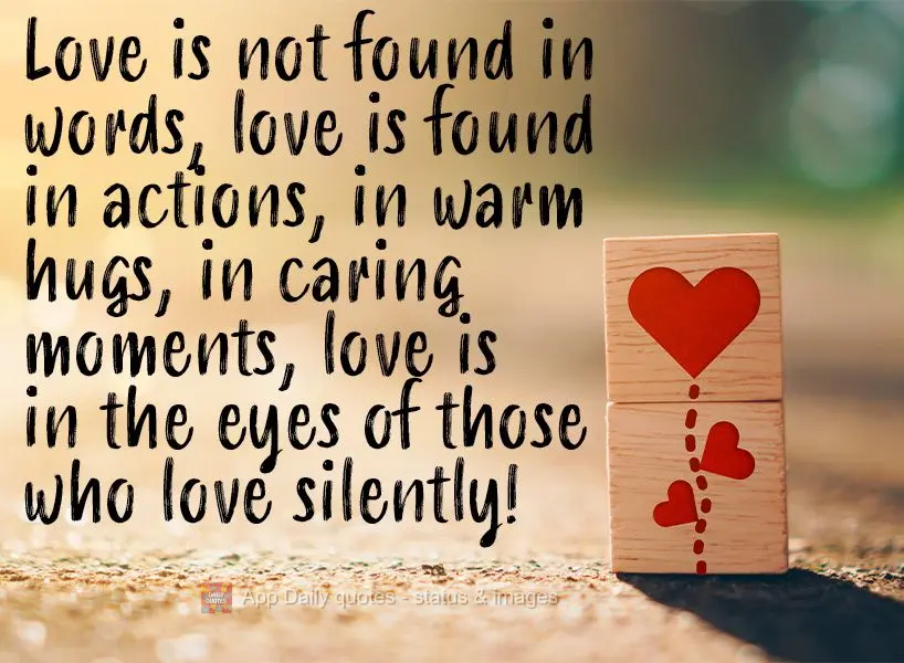 Love is not found in words, love is found in actions, in warm hugs, in caring moments, love is in the eyes of those who love silently! 