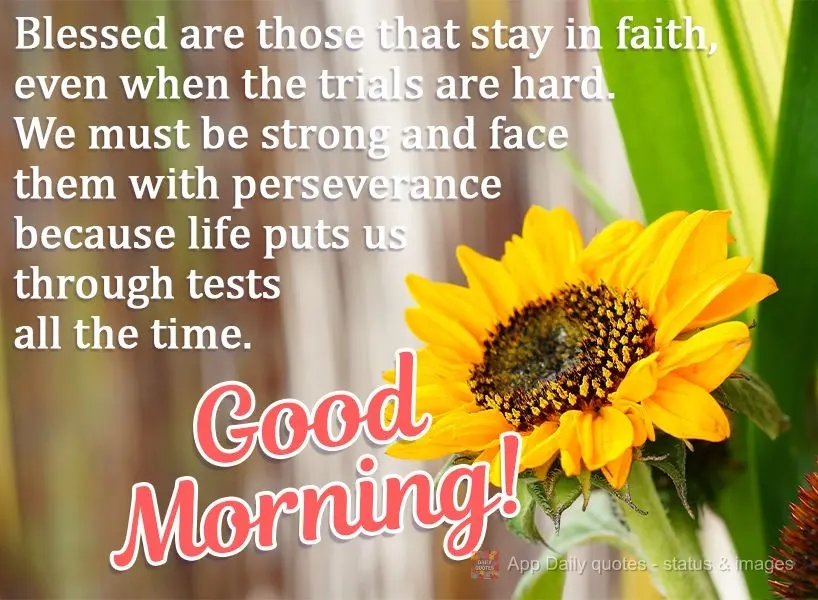 Abençoado seja aquele que permanece na fé, mesmo que as provações sejam difíceis. Temos que ser fortes e enfrentar com perseverança, porque a vida ...