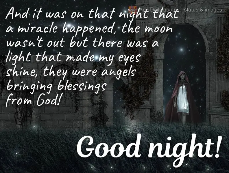 And it was on that night that a miracle happened. The moon wasn't out, but there was a light that made my eyes shine. It was angels bringing blessings fr...