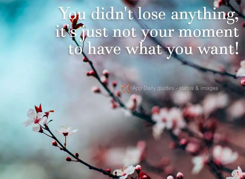 Você não perdeu nada, só não é a sua hora de ter aquilo que deseja!