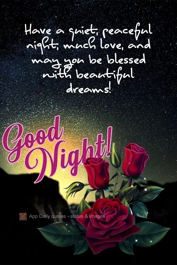 Have a quiet and peaceful night full of love, and may you be blessed with beautiful dreams! Good night!