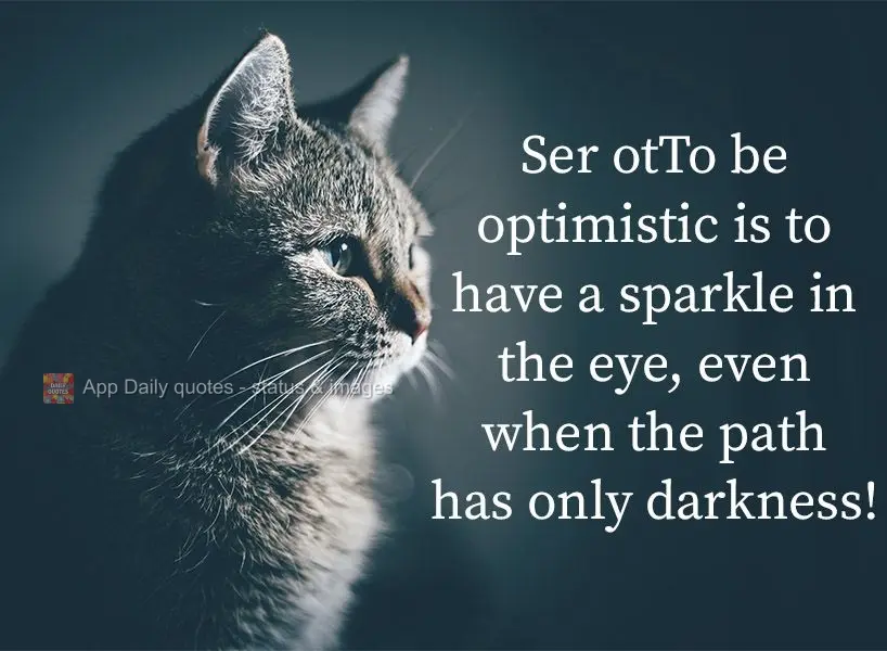 To be optimistic is to have a sparkle in your eye, even when the path is in darkness!
