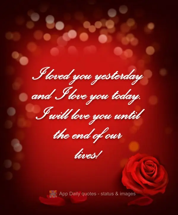 I loved you yesterday and I love you today. I will love you until the end of our lives!