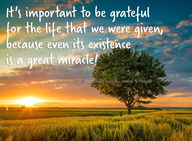 It's important to be grateful for the life that we were given, because its very existence is a great miracle!
