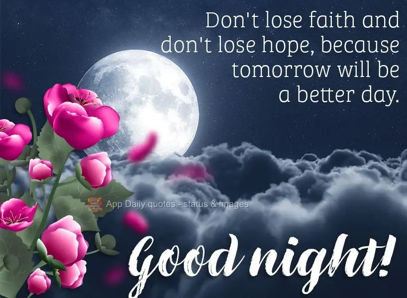Não perca a fé nem as esperanças, porque amanhã será um dia melhor. Boa noite!