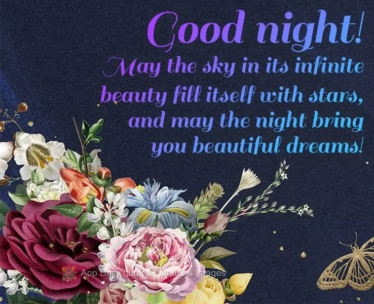 May the sky in its infinite beauty fill itself with stars, and may the night bring you beautiful dreams! Good night!