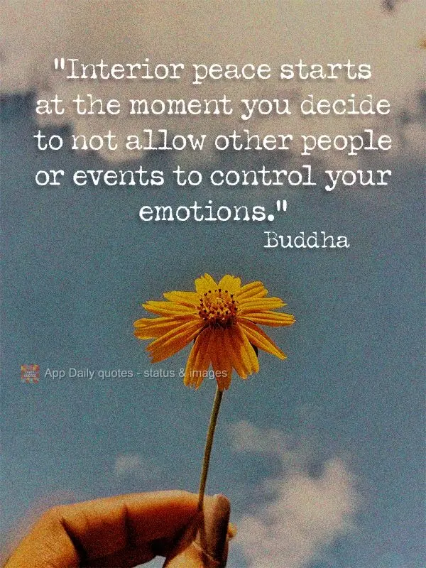 "Inner peace starts at the moment you decide to not allow other people or events to control your emotions." Buddha