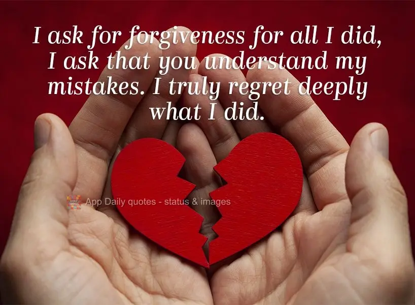 Peço perdão por tudo que eu fiz, peço que entenda meus erros. É de coração que eu me arrependo profundamente!