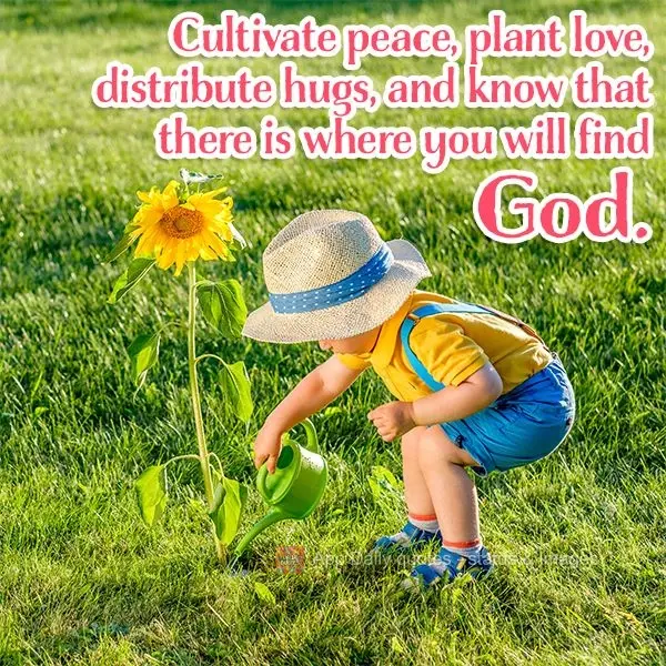Cultivate peace, plant love, distribute hugs, and know that there is where you will find God.