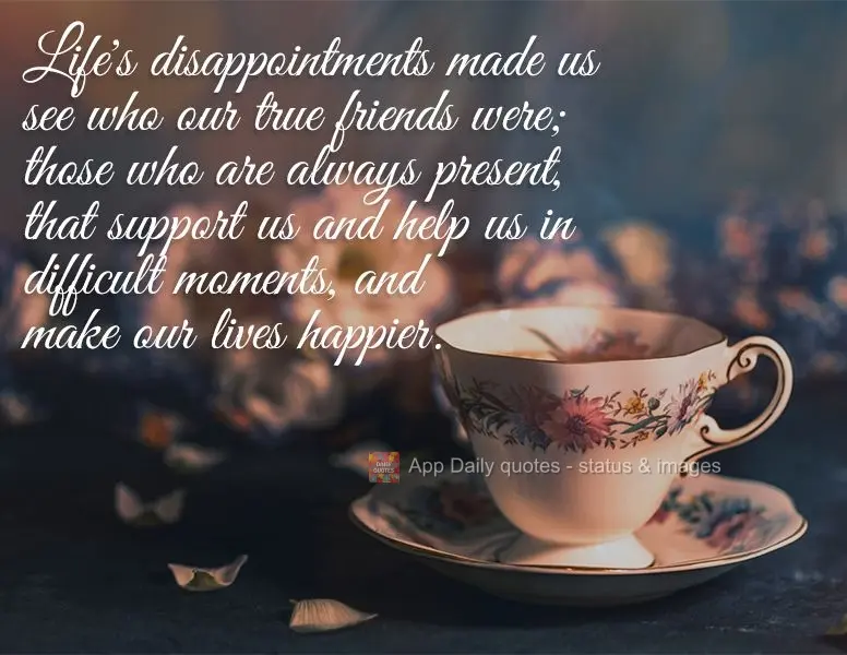 Life's disappointments made us see who our true friends were; those who are always present, that support us and help us in difficult moments, and make ou...