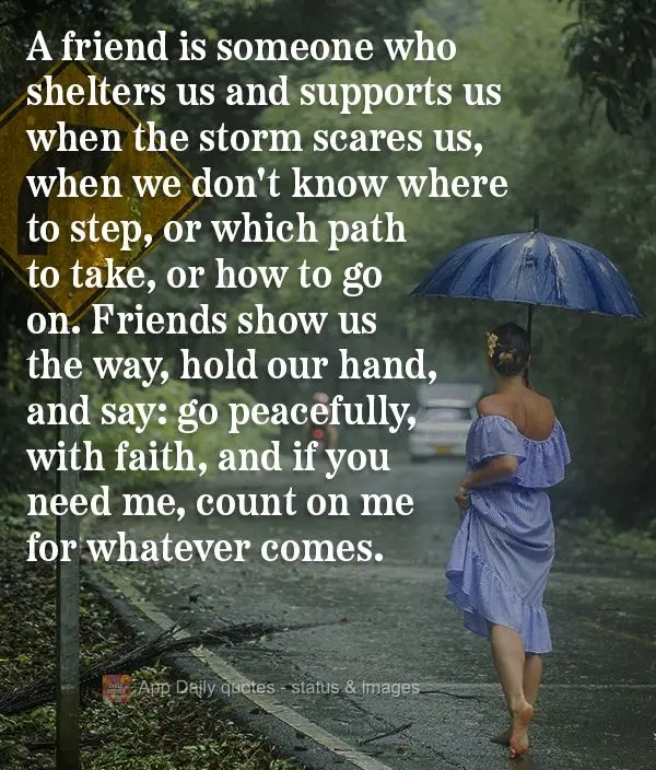 A friend is someone who shelters us and supports us when the storm scares us, when we don't know where to step, or which path to take, or how to go on. F...
