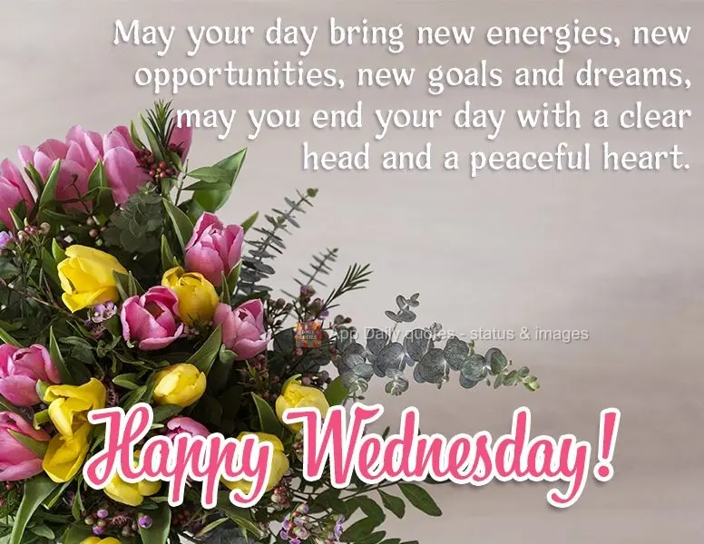 Que seu dia venha com novas energias, novas oportunidades, novas metas e sonhos, que você termine o seu dia com a cabeça limpa e o coração em paz. Bo...