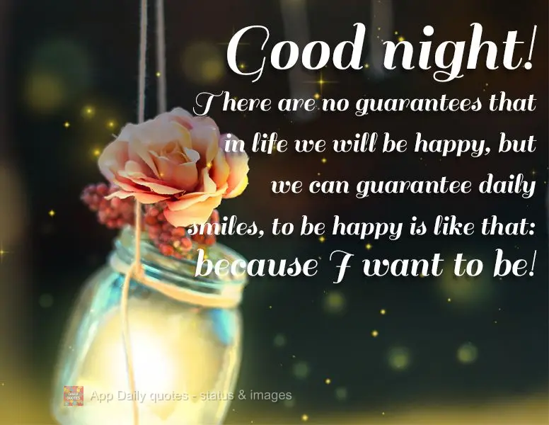 Na vida não existe garantia que seremos felizes, mas podemos garantir sorrisos diários, ser feliz é assim: porque eu quis! Boa noite!