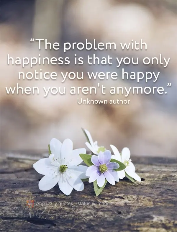 "The problem with happiness is that you only notice you were happy when you aren't anymore." Unknown author