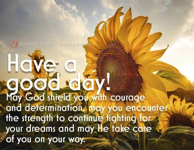 Que Deus te cubra de coragem e determinação, que você encontre forças para continuar lutando pelo seu sonho e que Ele cuide de seu caminho. Bom dia!...