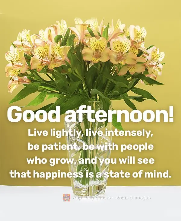 Viva levemente, viva intensamente, seja paciente, esteja com quem acrescente, e verás que ser feliz é um estado da mente.  Boa tarde!