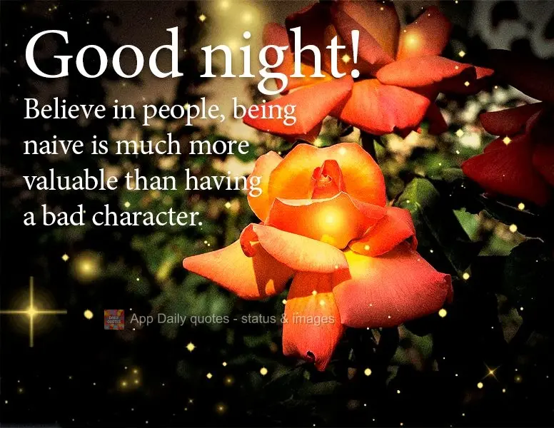 Believe in people. Being naive is much more valuable than having a bad character. Good night!