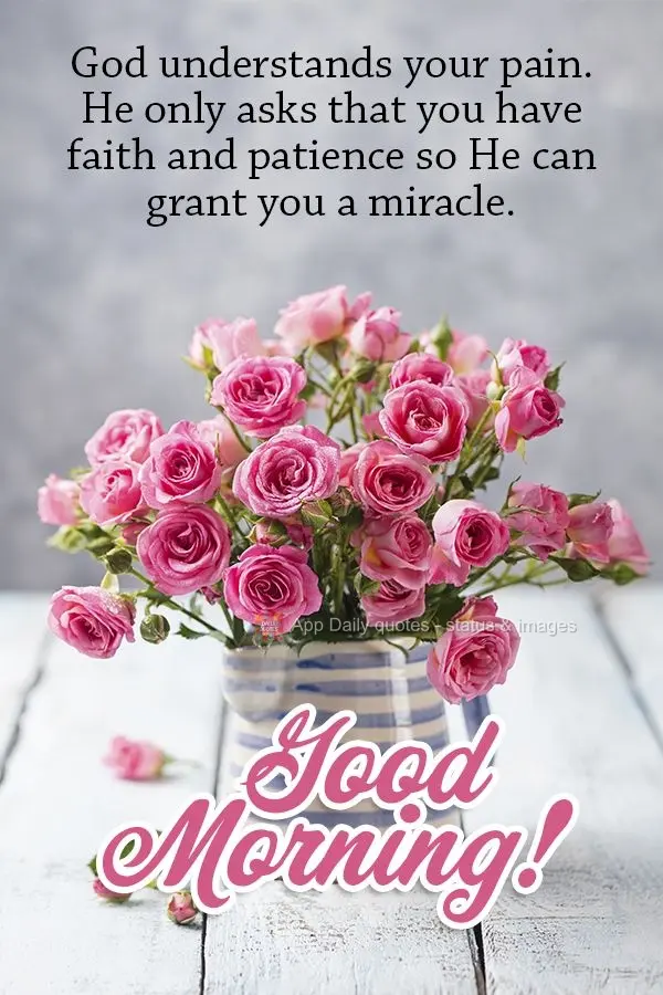 Deus compreende sua dor, Ele só pede que você tenha fé e paciência para que Ele possa fazer um milagre em ti. Bom dia!