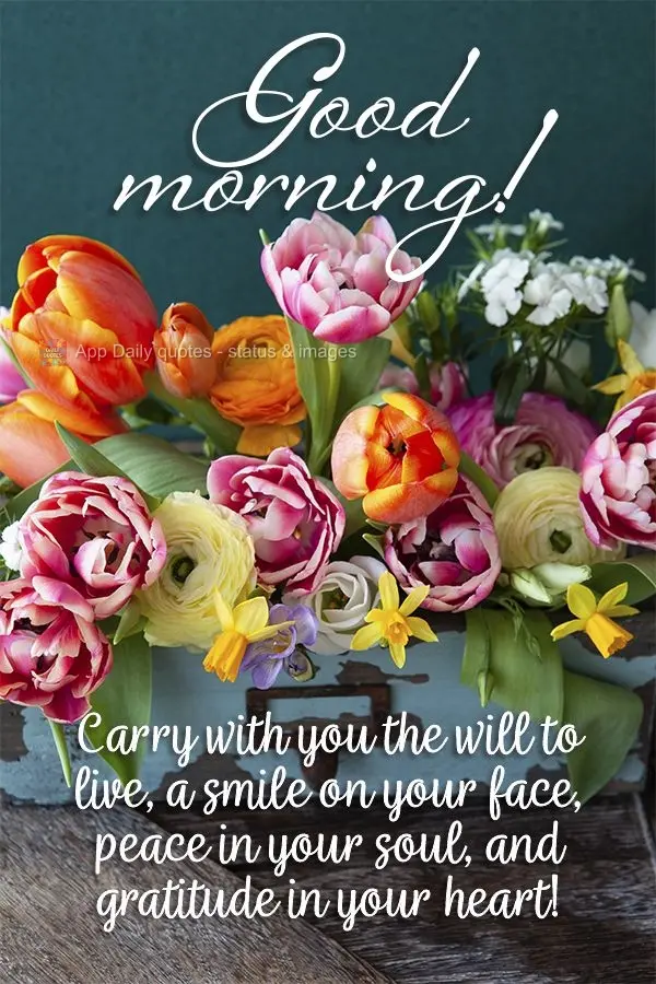 Carregue com você a vontade de viver, um sorriso no rosto, paz na alma e gratidão no coração! Bom dia!