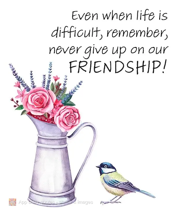 Even when life is difficult, remember, never give up on our friendship!