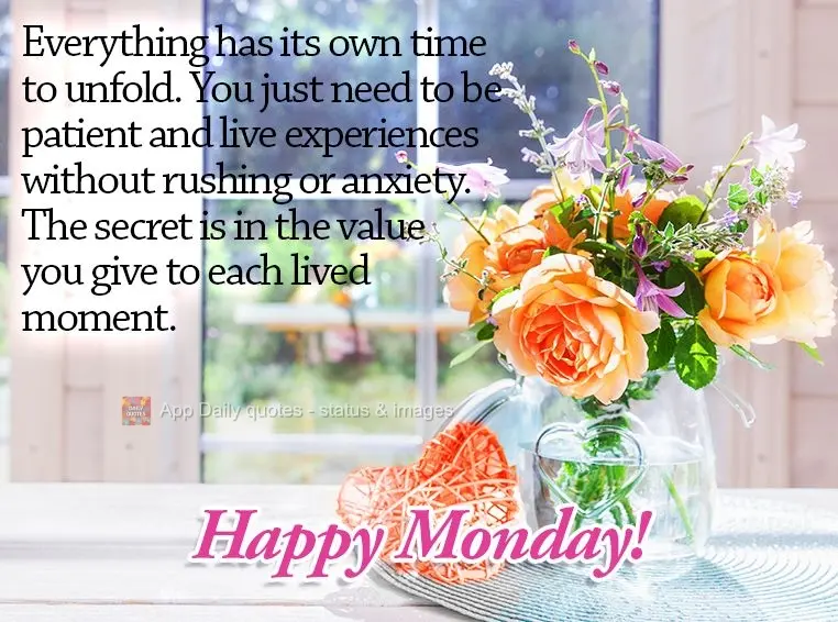 Tudo tem um tempo para acontecer, basta ter paciência e viver as experiências sem pressa e sem ansiedade. O segredo está no valor que você dá a cada...