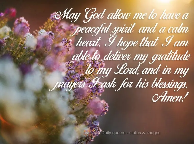 May God allow me to have a peaceful spirit and a calm heart. I hope that I am able to deliver my gratitude to my Lord, and in my prayers I ask for his bl...