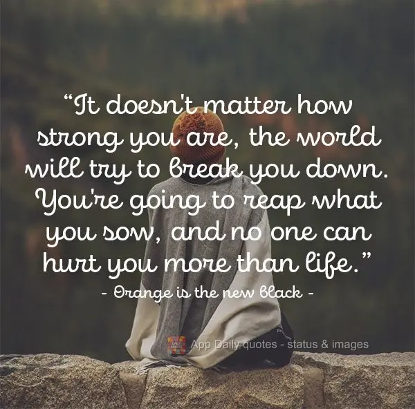 "It doesn't matter how strong you are, the world will try to break you down. You're going to reap what you sow, and no one can hurt you more than life." ...
