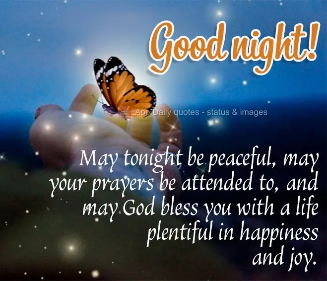May tonight be peaceful, may your prayers be attended to, and may God bless you with a life plentiful in happiness and joy. Good Night! 