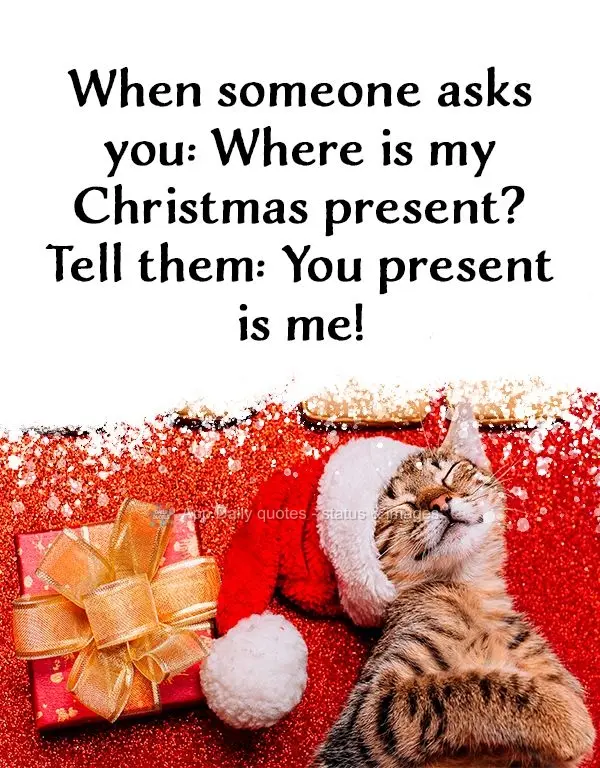 When someone asks you: Where is my Christmas present? Tell them: You present is me!