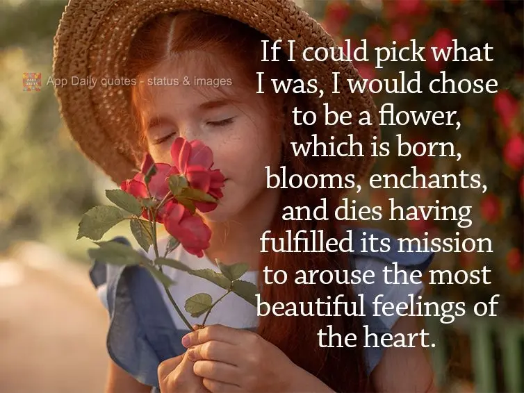 If I could pick what I was, I would chose to be a flower, which is born, blooms, enchants, and dies having fulfilled its mission to arouse the most beaut...