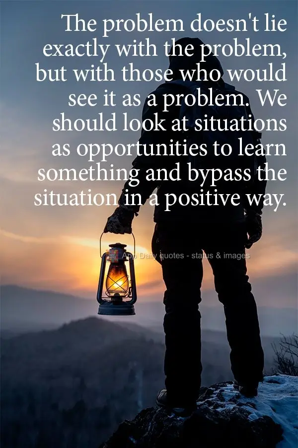 O problema não está exatamente no problema, e sim em quem o enxerga como um problema. Devemos ver as situações como uma oportunidade de aprender algo...