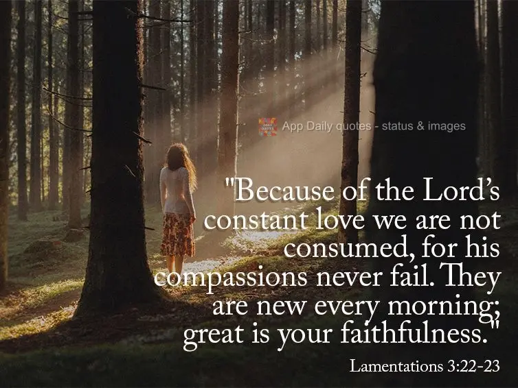 "Because of the Lord’s constant love, we are not consumed, for his compassion never fails. They are renewed every morning; great is your faithfulness."...