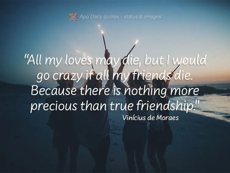 "All my lovers may die, but I would go crazy if all my friends die. Because there is nothing more precious than true friendship."  Vinícius de Moraes