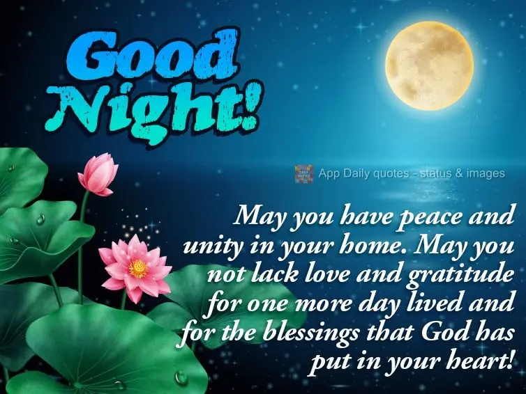 Que em seu lar haja paz e união. Que não falte amor e gratidão. Por mais um dia vivido e pelas bênçãos que Deus coloca em seu coração! Boa noite!...