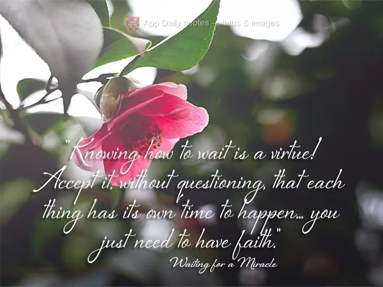 "Knowing how to wait is a virtue! Accept, without questioning, that each thing has its own time to happen... you just need to have faith." Waiting for a ...