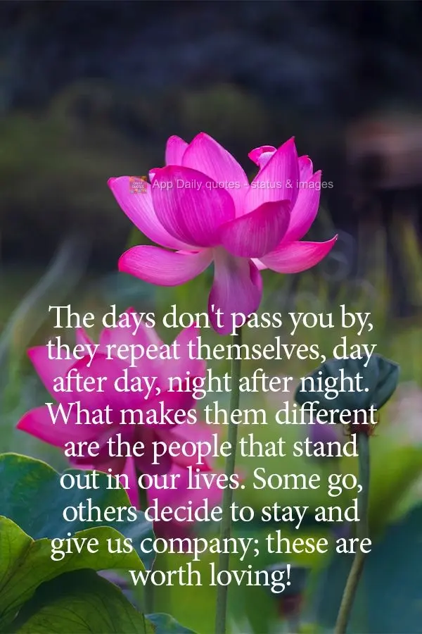 The days don't pass you by, they repeat themselves, day after day, night after night. What makes them different are the people that stand out in our live...