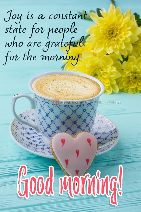 A alegria é um estado constante de quem agradece pela manhã. Bom dia!