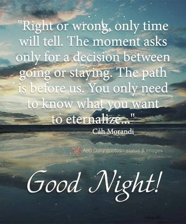 "Errado ou certo quem dirá será o tempo, o momento pede somente  decidir entre ir e ficar, o caminho está a frente, basta saber o que você quer etern...