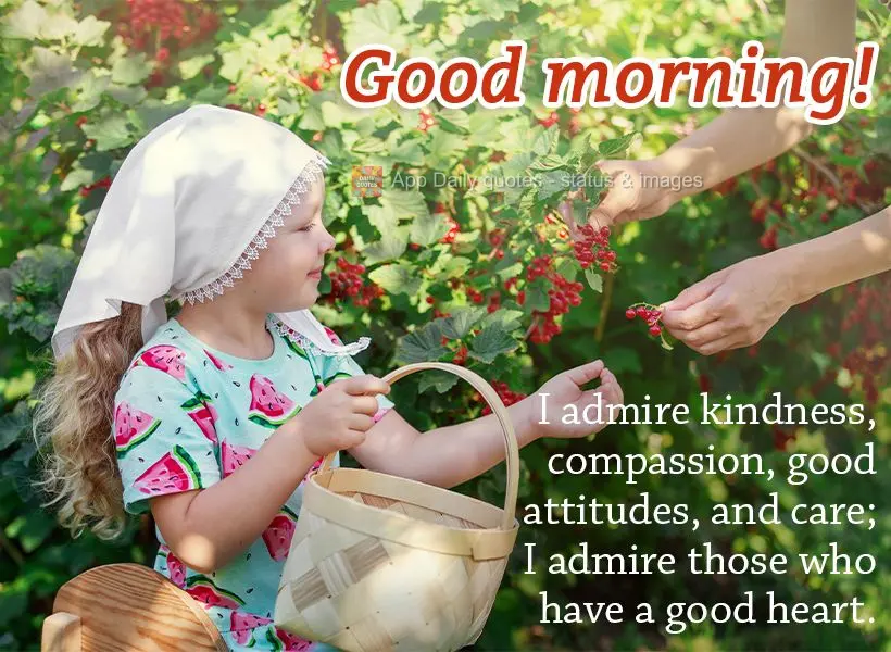 Admiro a gentileza, a compaixão, as boas atitudes e a caridade; admiro quem tem um bom coração. Bom dia!