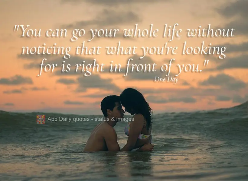 “Você pode passar a vida inteira sem perceber que aquilo que você procura está bem na sua frente.”  Um Dia